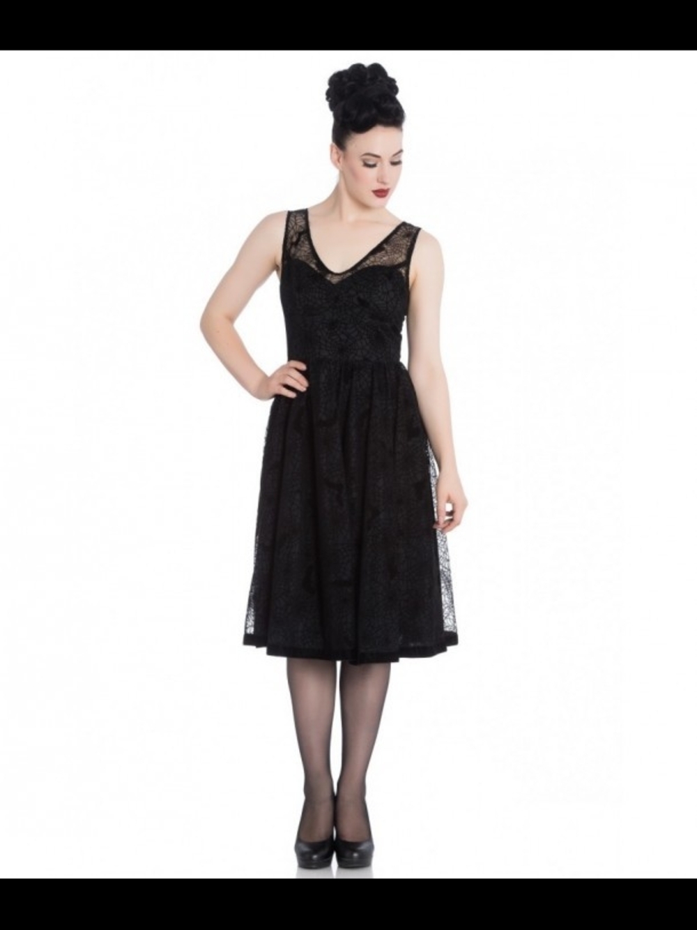 Hell Bunny "Amarande" Elegant Black Lace V-Neck Fit & Flare Dress